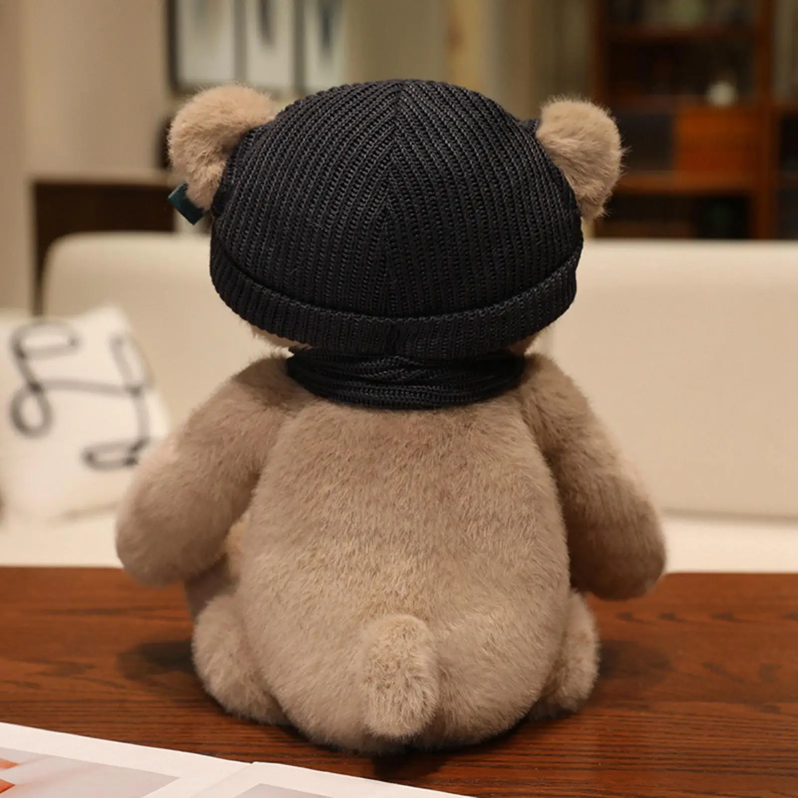 Oso de peluche con sombrero y bufanda, muñeco de peluche, tema de invierno, decoración del hogar para guardería, dormitorio, regalo de cumpleaños y Año Nuevo para niños