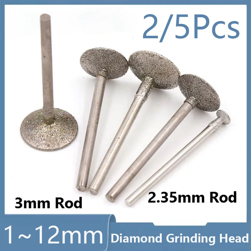 2/5PCS Grinding Bit Accessory Ultra-Thin T Head 2.35/3mm Shank Diamond Mounted Point Stone Jade Carve Polish Engrave Tool