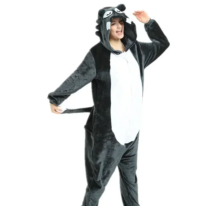 Pigiama per bambini pigiama per adulti Animal Kigurumi Wolf Costume Cartoon Anime vestiti Cosplay per bambini Boy Winter Warm Onesies