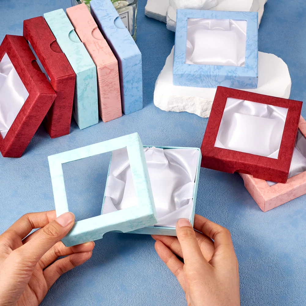 12pcs Square Cardboard Bracelet Boxes Jewelry Gift Packaging Box With Jewelry Silk Cloth Side 9x9x2cm