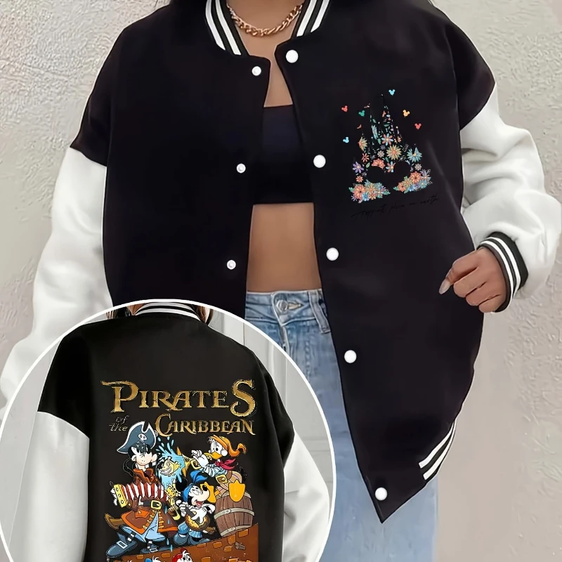 

Mickey Mouse Family Cartoon Double-sided Printed Jacket, Autumn and Winter New Men and Women Couples Retro Fashion Street Wear