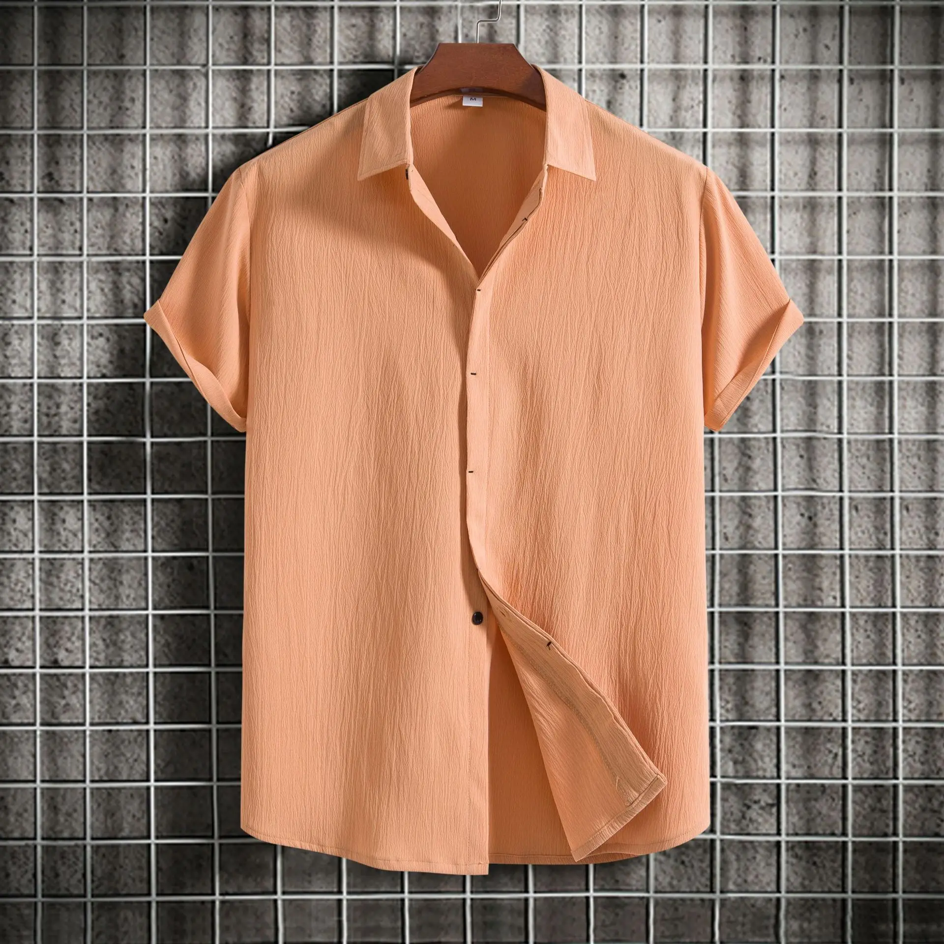2025 New Summer Comfortable Cotton and Hemp Shirt Men's Solid Color Collar Button Short Sleeve Men's Casual Loose Shirt