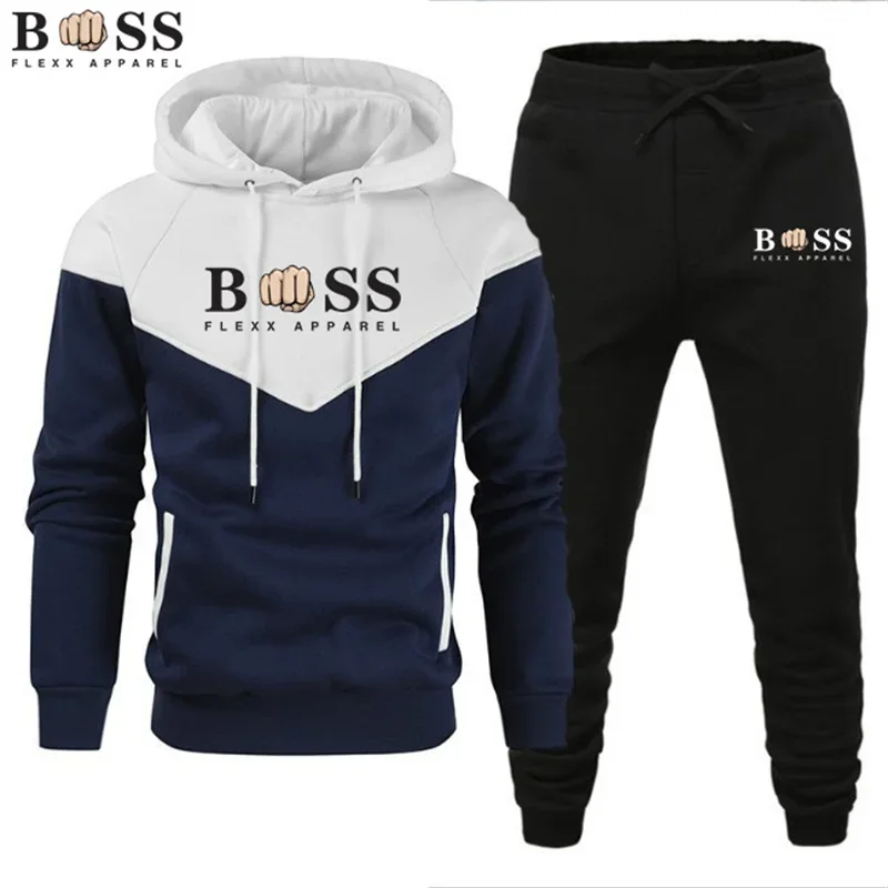 2023 Spring Brand Men Splash Ink Hoodies Sweatshirt+Sweatpants Suit Autumn Winter Warm Tracksuit Sets Men\'s Hooded Outwear