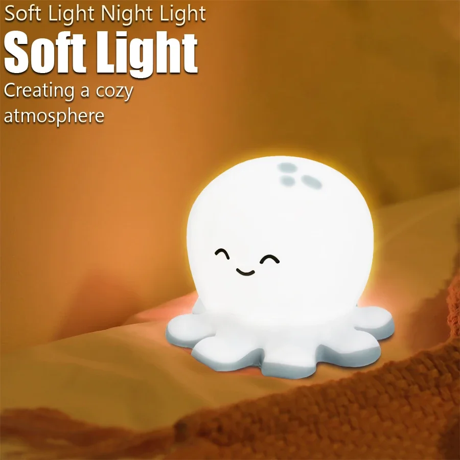 Rechargeable Book Night Light Octopus Whale Cartoon LED Lamp Multi Color Mode Soft Silicone Touch Bedside Reading Lamp Camping