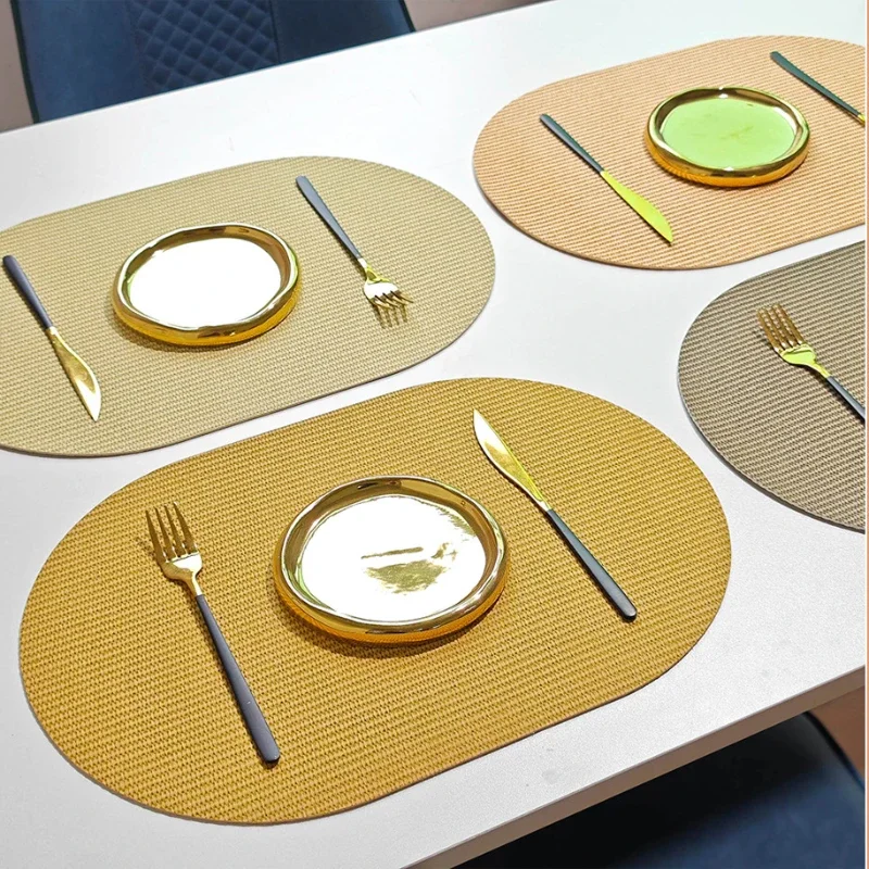 Oval Woven-Texture Leather Placemats Waterproof Oil-Resistant Heat-Insulation Dining Mats Commercial Home Use