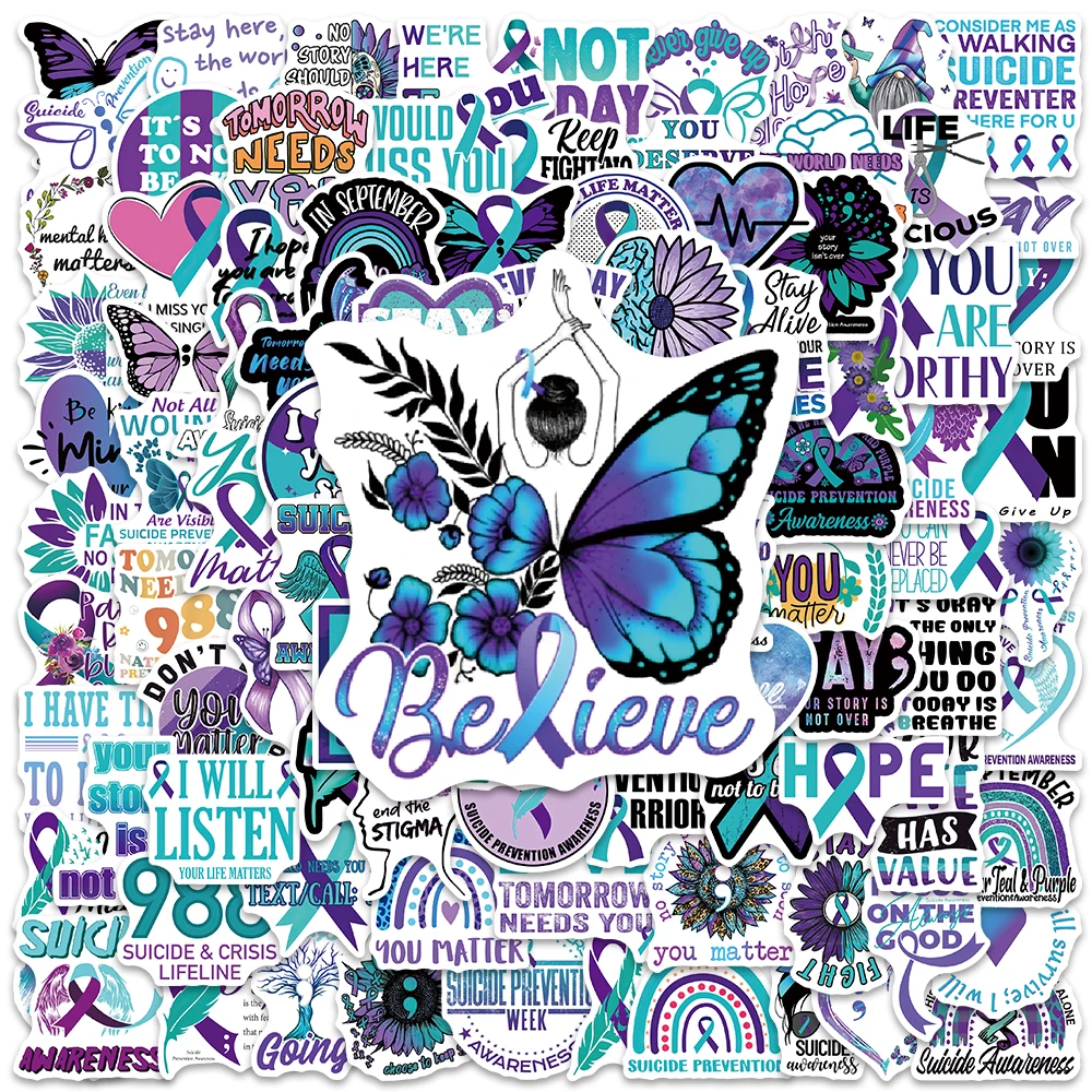 50/100pcs Suicide Awareness Stickers Vinyl Waterproof Decals For Laptop Luggage Skateboard Scrapbook Diary Stickers