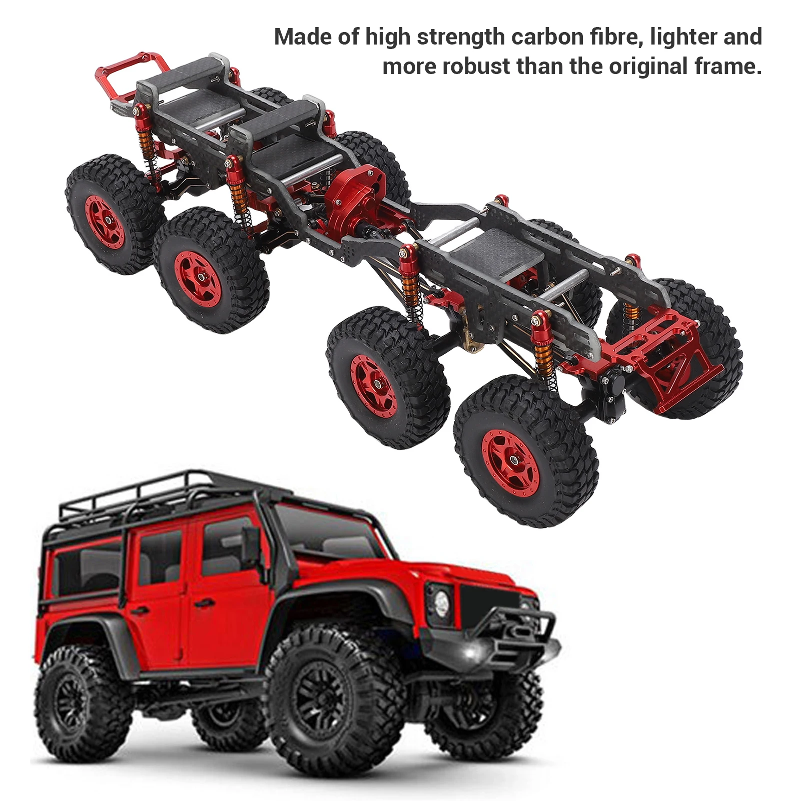 โครงรถคาร์บอนไฟเบอร์สำหรับเปลี่ยนในรถบังคับวิทยุ Axial SCX24 8x8 ชุดดัดแปลงโครงรถแบบศูนย์ถ่วงต่ำ