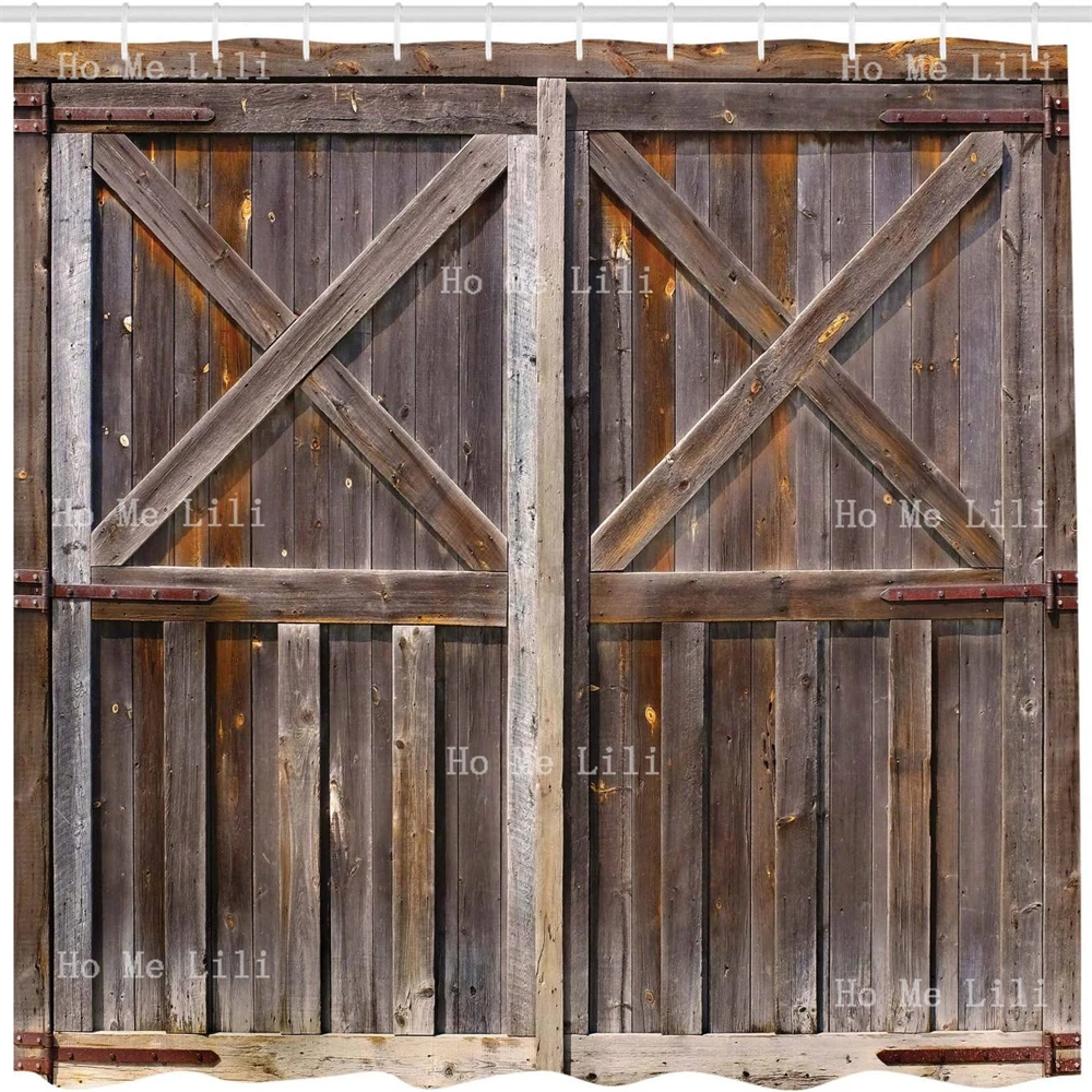 Old Wooden Barn Door Of Farmhouse Oak Countryside Village Board Rural Life Photo Print Rustic Shower Curtain Bathroom Decor