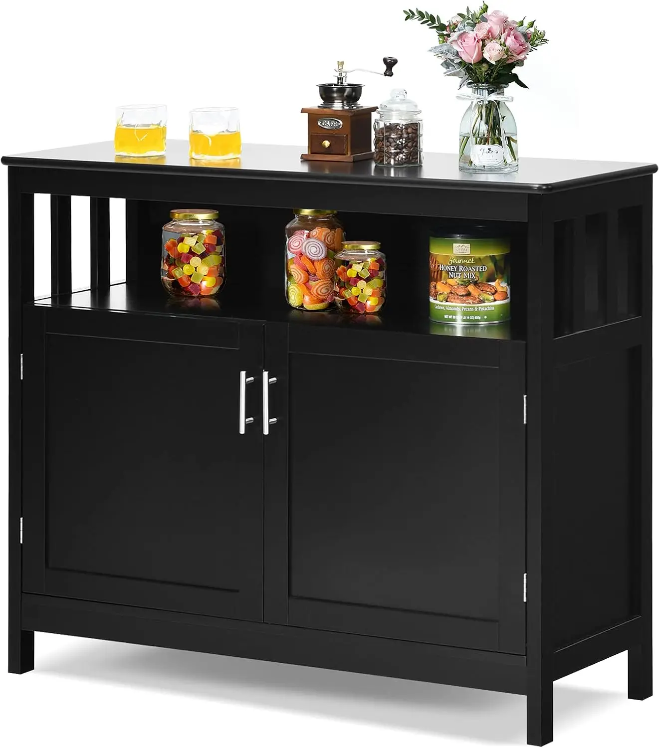 

Kitchen Buffet Sideboard, Wooden Storage Server Cupboard Cabinet, Dining Room Living Room Bar Furniture 2-Door Console