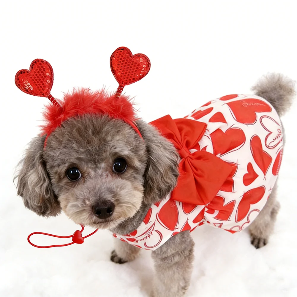 Valentine'S Day Pet Clothes | Three Kinds of Love-patterned Cute Princess Dresses for Small and Medium-sized Pets, Matched with