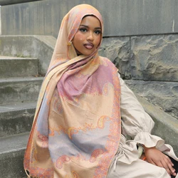 2024 Ramadan Muslim Hijab Women Islamic Jacquard Scarf Paisley Wrap Winter Warm Thick Cold-Proof Tassel Shawl Pashmina