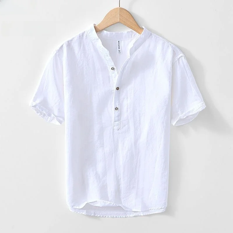

New Chinese Style Loose Fit Cotton Linen Short Sleeve T-Shirt V-Neck Breathable Summer Shirt for Youth Men Women Casual Wear