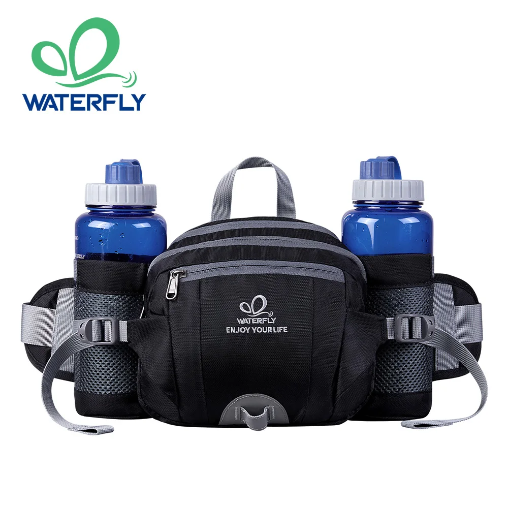 WATERFLY 패니 팩 허리 가방, 패니 포켓 물병 홀더, 요추 벨트, 하이킹, 워킹, 조깅, 캠핑, 남녀공용 대형