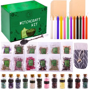 Witchcraft Kit Supplies Box For Witch Herbs Spells Kit Of 36 Mini Jars Of Crystal Dried Herbs Candles For Beginners Altar