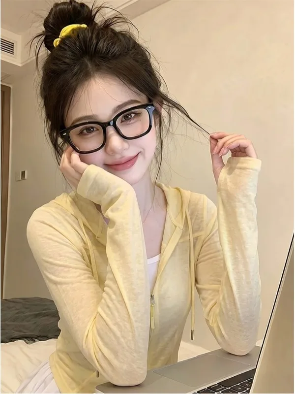 Summer New Style Women's Slim Fit Long Sleeve UV Protection Clothing Double Zipper Light Weight Yellow Color Hot Girl Style T...