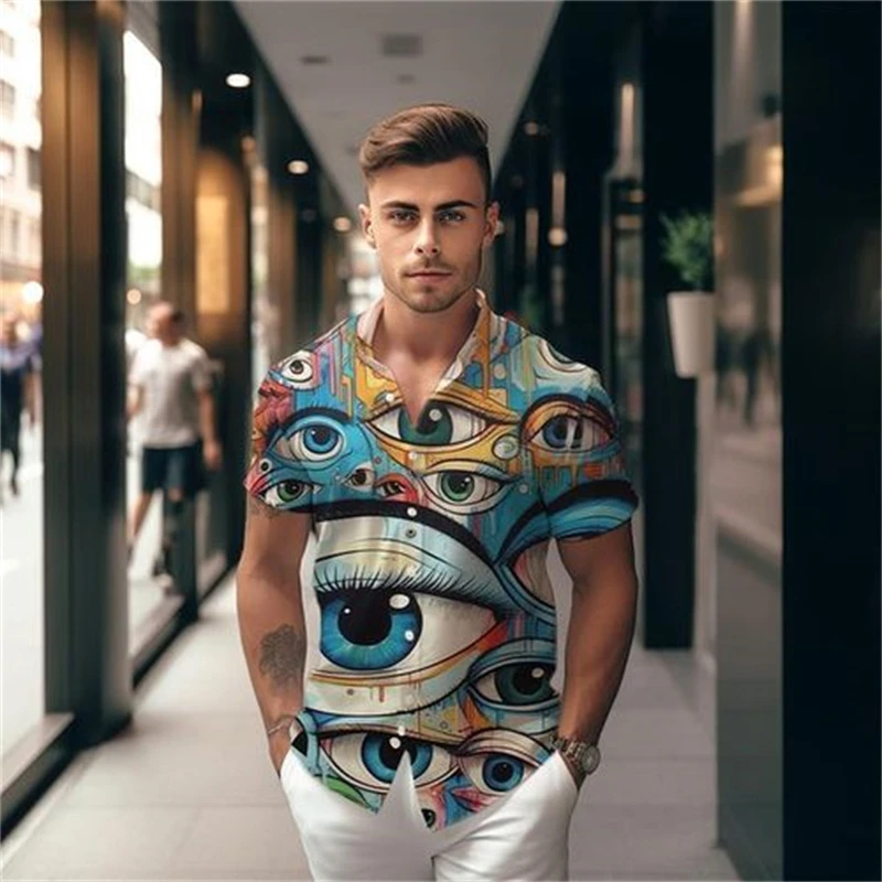 Eyes Pattern 3d Printed Pattern Shirt Men's Popular Abstract Shirt Street Trend Cool Short Sleeved Shirt Summer Oversized Tops