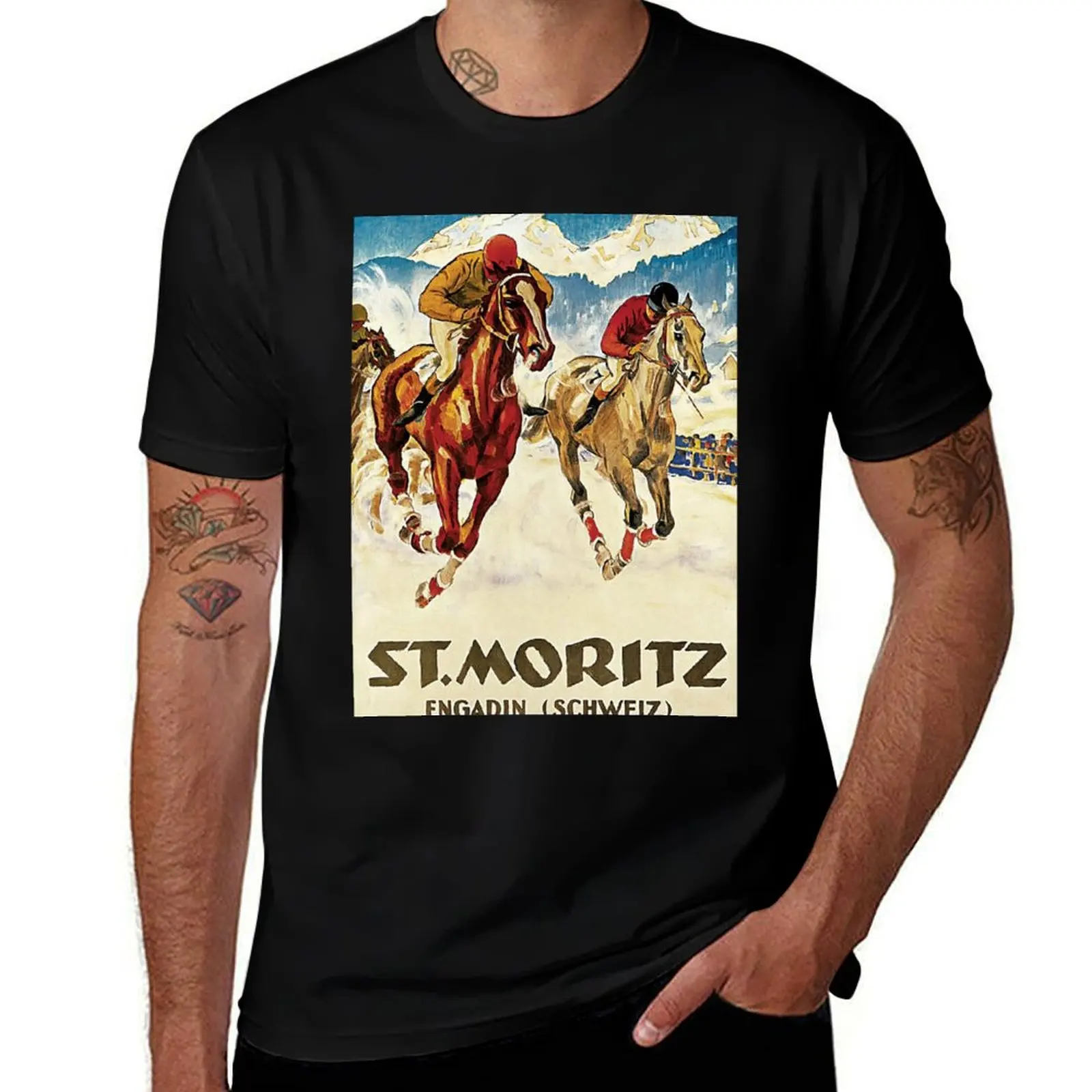 

Vintage horse racing in the snow sport ad T-Shirt t shirt man cotton man t shirts high quality luxury brand T-shirt