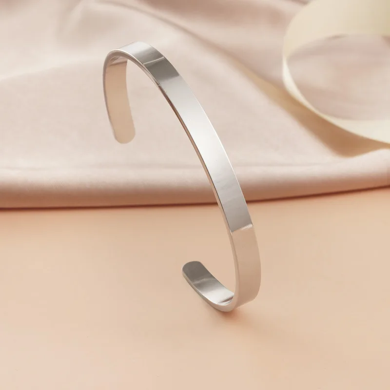 Simple C- shaped Bracelet, Personalized Fashion, Men's Stainless Steel Smooth Open Bracelet image 5
