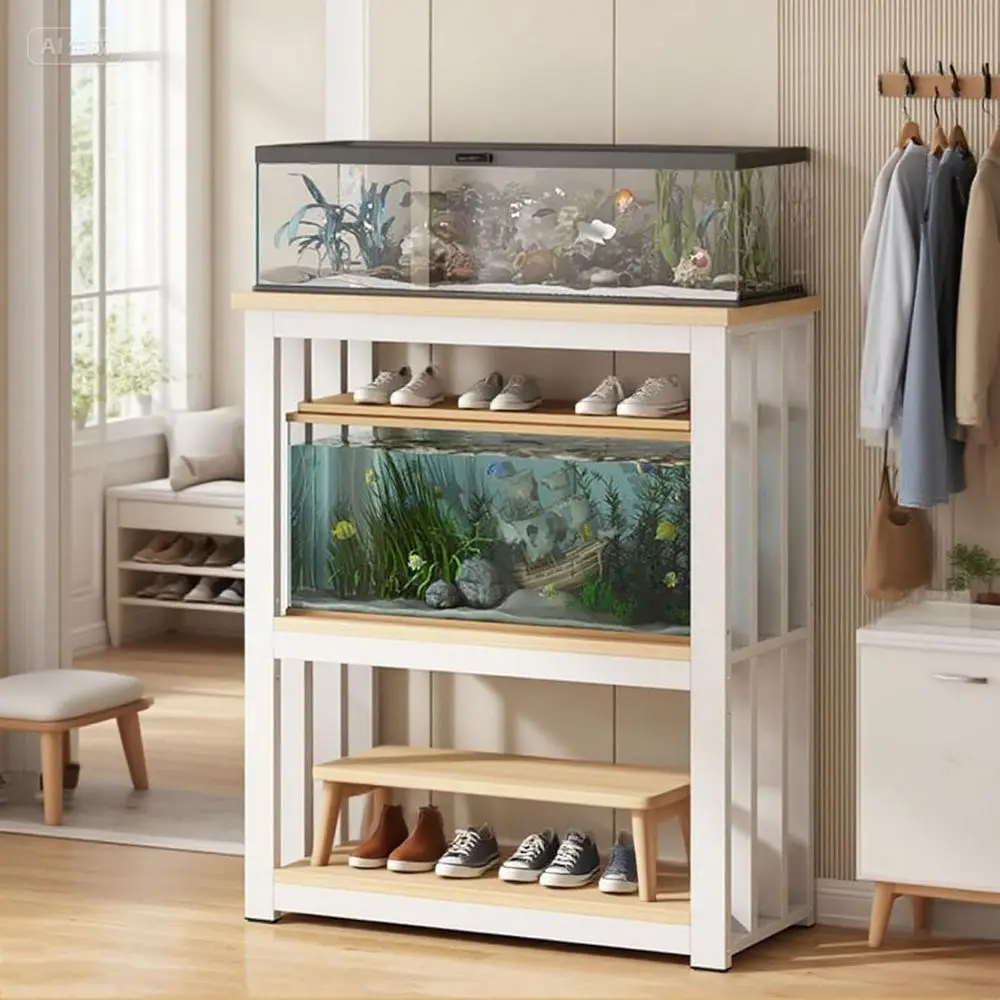

3-Tier Adjustable Aquarium Stand with Plant Shelves, Storage Caddy for Aories, Terrarium and Living Room Storage Solutions