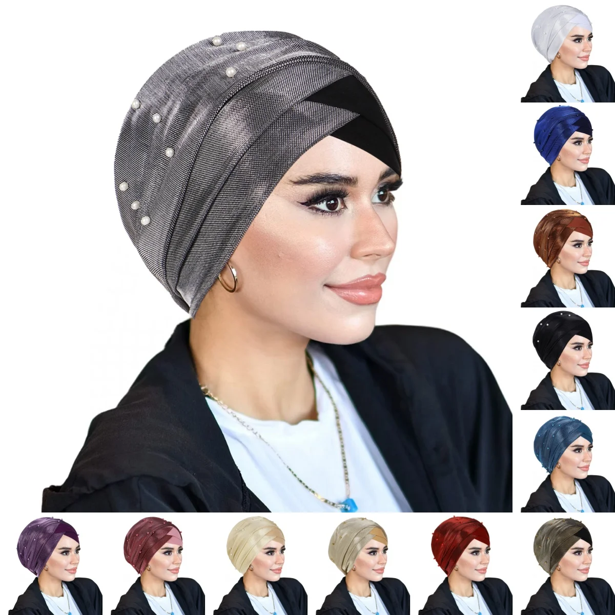 

New Islamic Headscarf Bonnet Muslim Women Beading Turban Hijab Caps India Africain Turban Femme Musulman Turbante Mujer