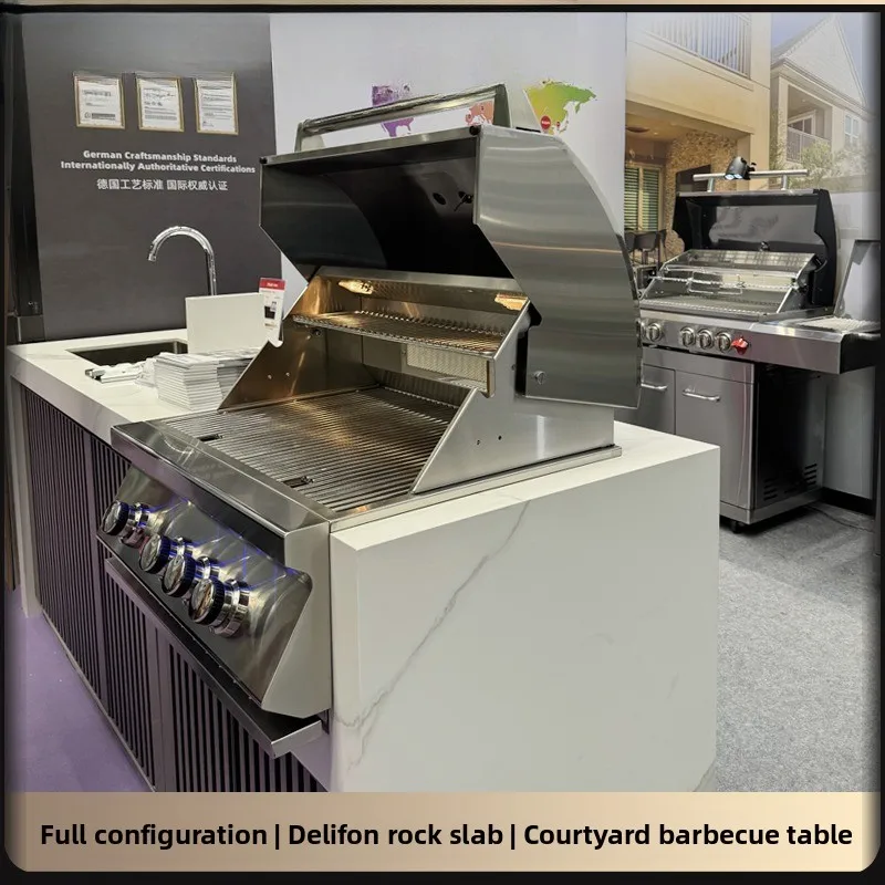 Outdoor kitchen patio rock slab grill, patio yard built-in grill