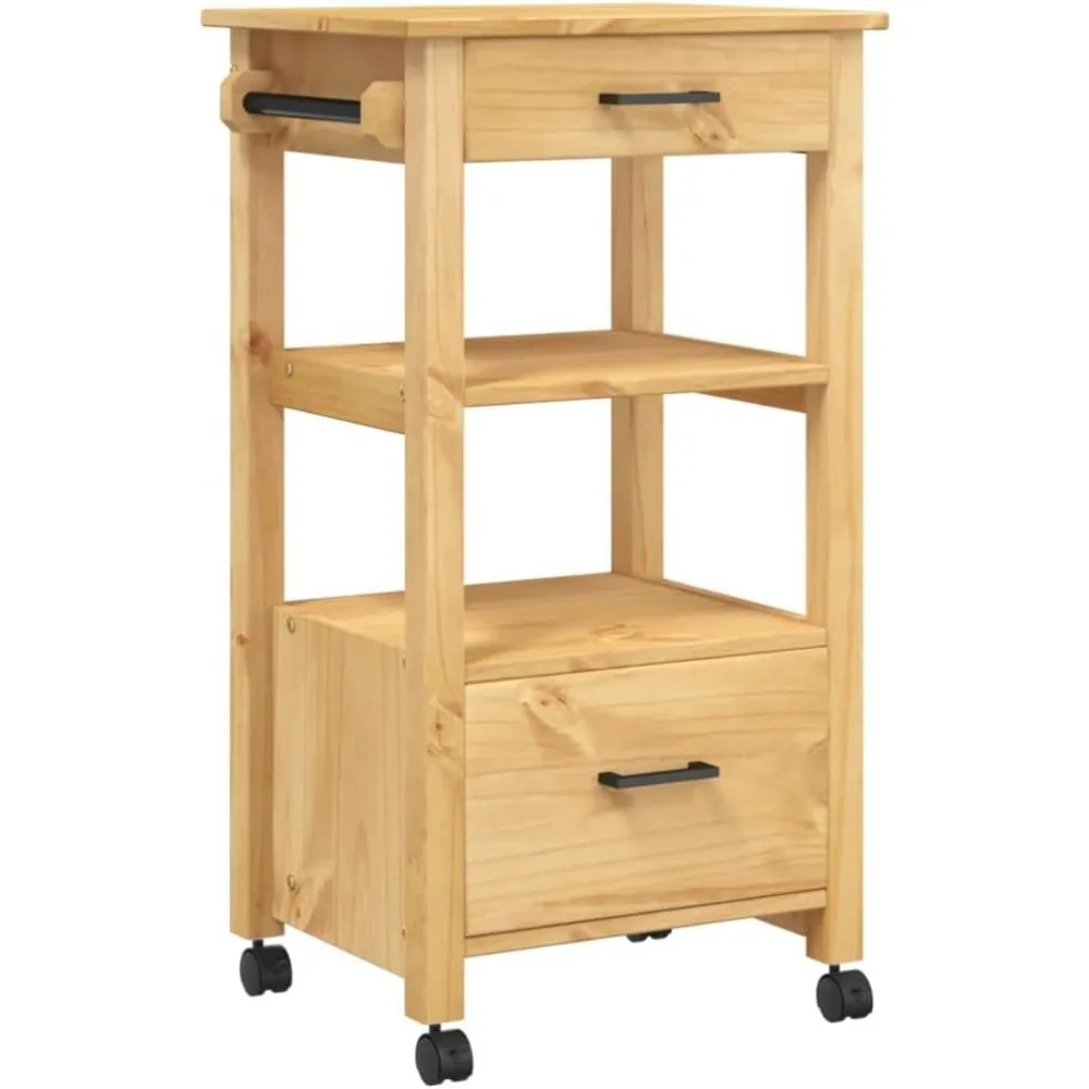 Kitchen Trolley Monza Rolling Kitchen Island Cart with Storage, Portable Dining Room Serving Utility Carts, Brown 18.9