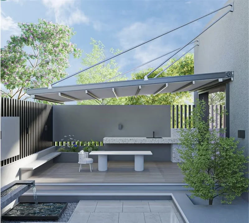 Modern Fabric Sunshade Electric Folding Canopy Pergola Retractable Awning Outdoor Courtyards Roofs Sun Protection & Rainproof