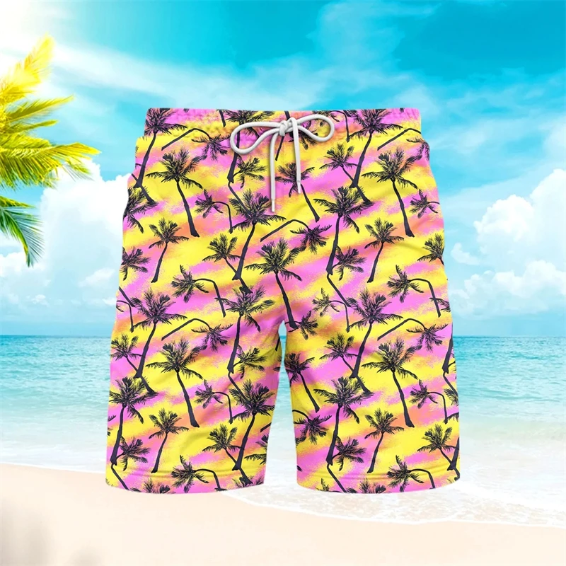 3D Printed Palm Tree Graphic Man Swim Shorts Board Swim Trunks Pquick Drying Breathable Short Hawaiian Style Holiday Beach Pants