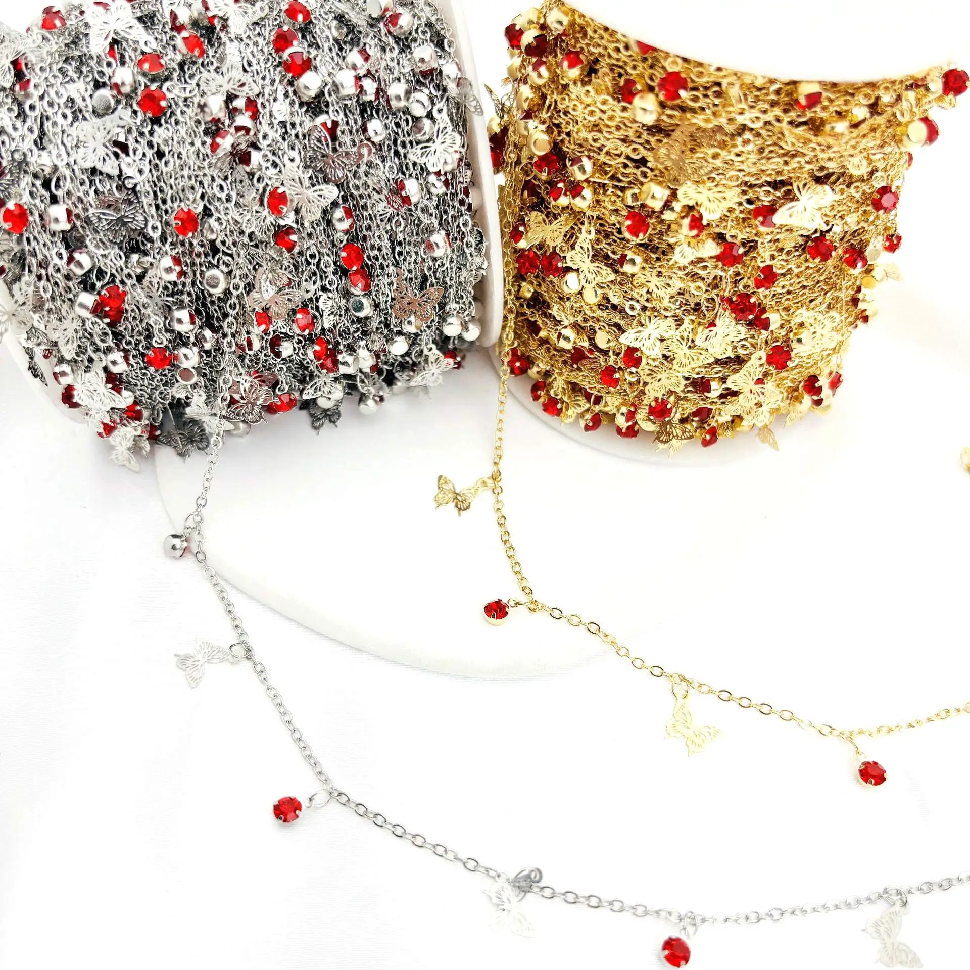 

10Yards Hollow Butterfly Charm Multicolor Rhinestone Pendant Link Chain Silver Gold Tone DIY Jewelry Handicrafts Accessories