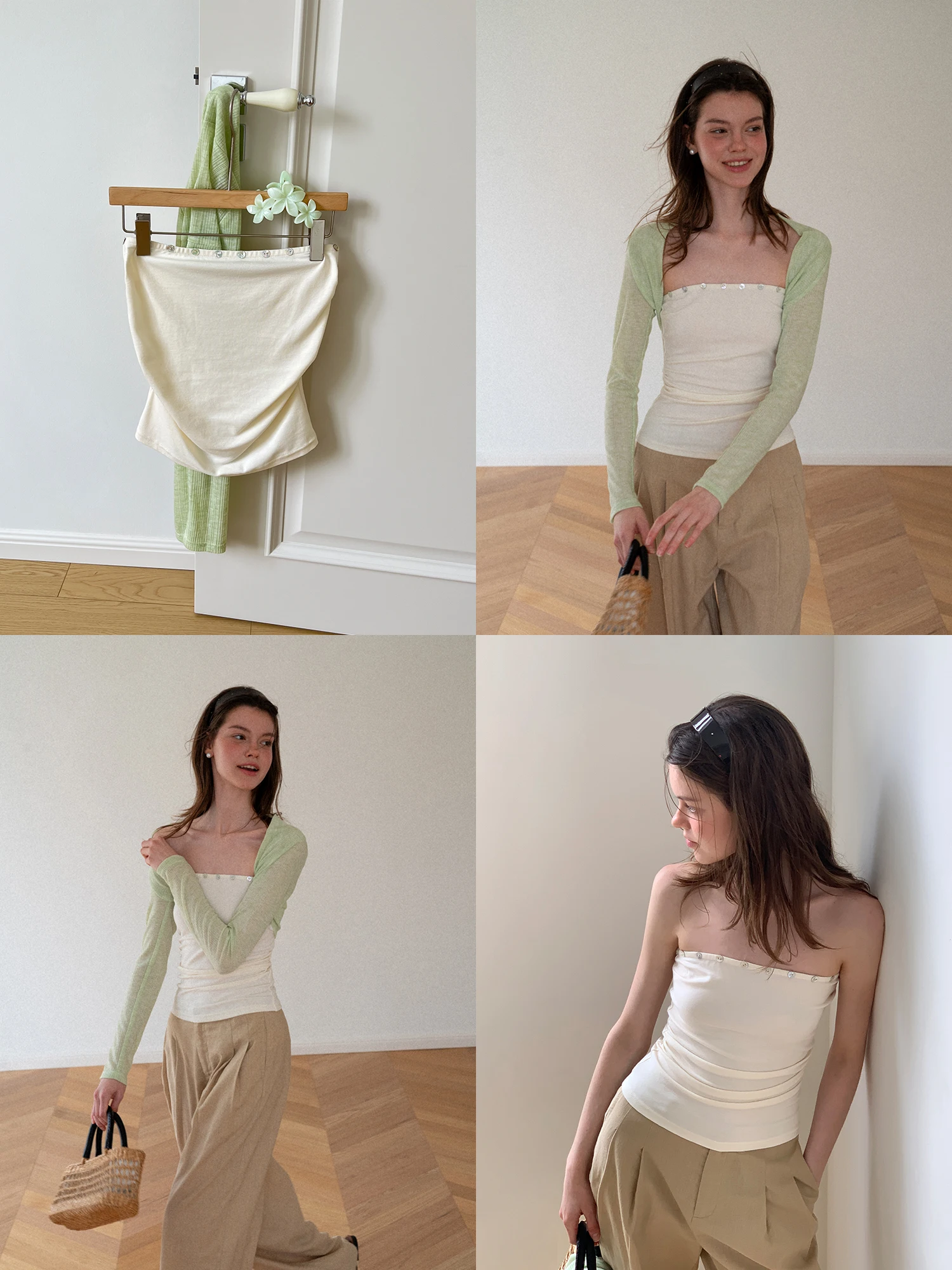 EGGKA Summer Green Long Sleeve Open Cardigan Women's Slim Fit Sun Protection One Shoulder Top Casual Style Breathable Polyest...