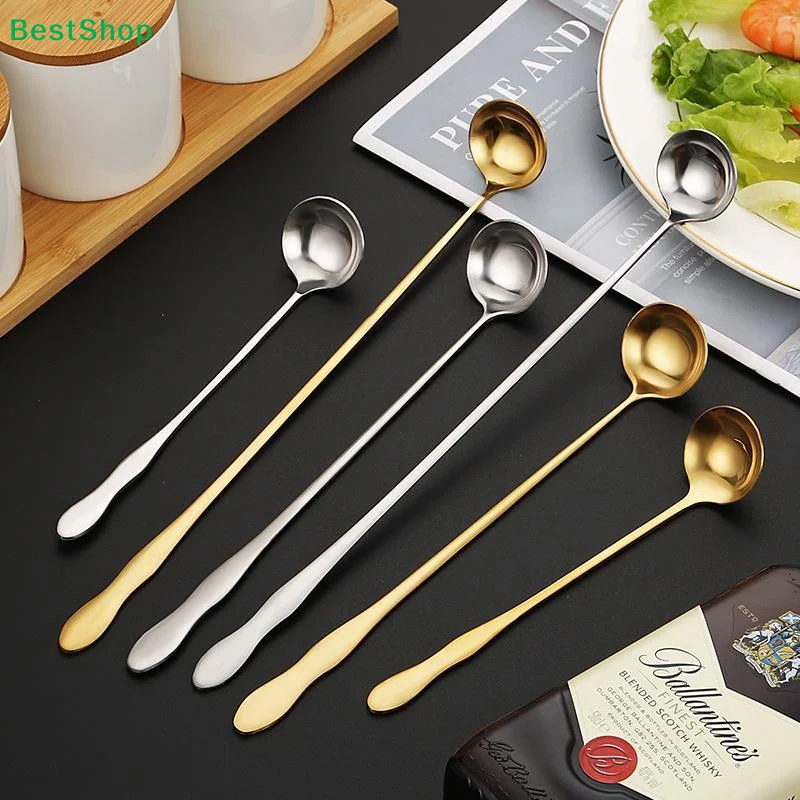 ✔Stainless Steel Long Handle Teaspoon For Cocktails, Ice Coffee, And Tea - Mixing Spoon With Easy Grip Handle