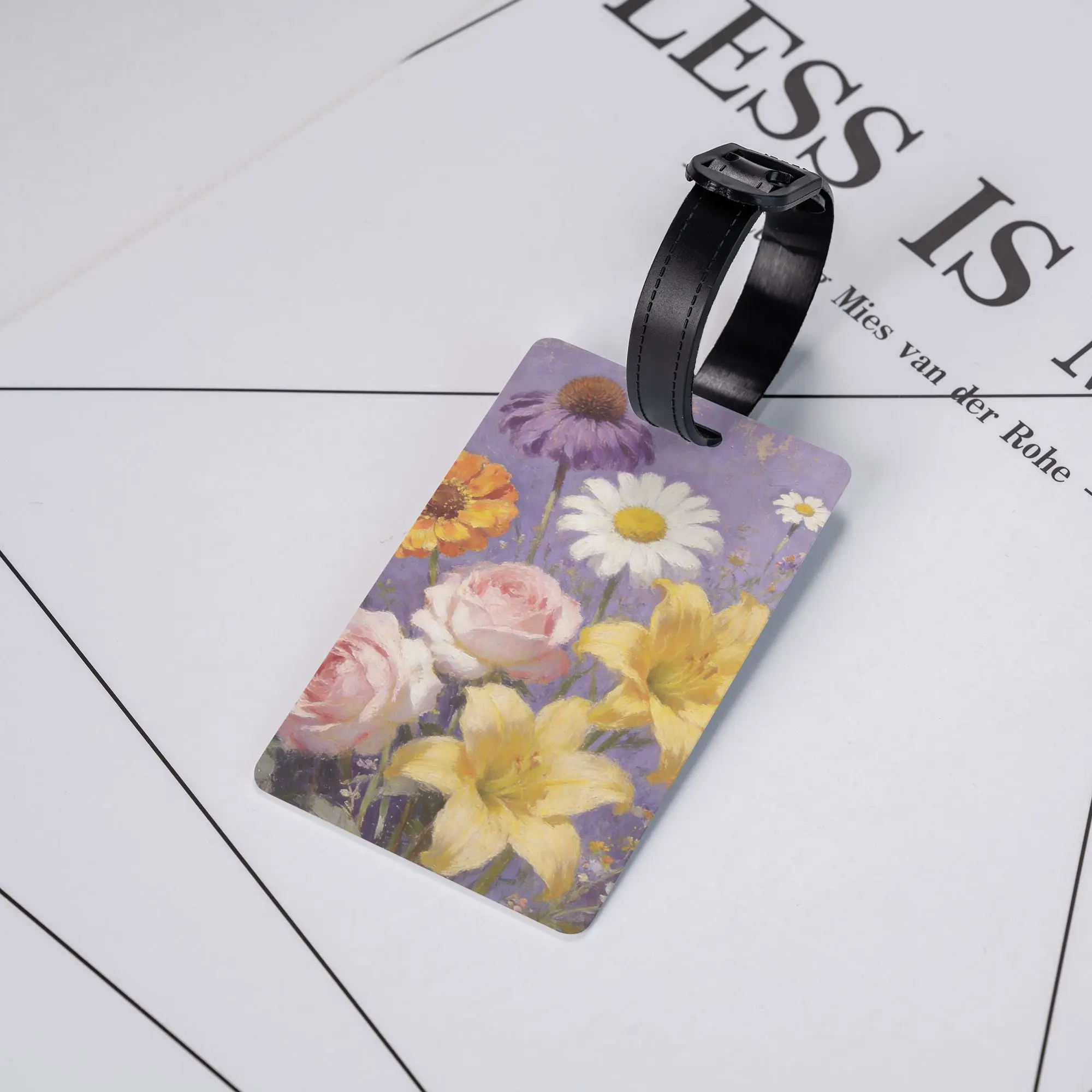 Floral Oil Painting Luggage Tag Rose Lily Daisy Wildflower Vintage Flower Art Print Suitcase Baggage Name ID Tag Travel Trip