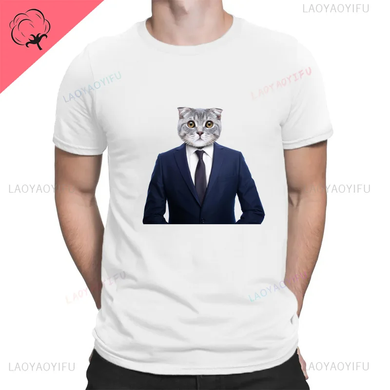 

Fun novelty kitten dress up printed pattern Harajuku Street wear casual fashion summer men women universal crewneck T-shirt