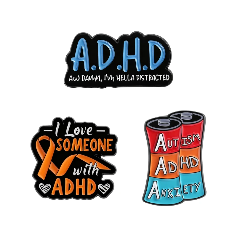 

ADHD AUTISM ANXIETY Brooch Enamel Pins I Love Someone With ADHA Mental Health Awareness Brooches Lapel Badge Jewelry Friend Gift