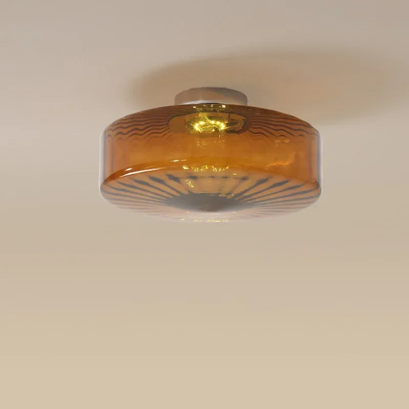 French medieval corrugated glass ceiling light Nordic simple retro restaurant Bedroom porch balcony round lightлюстра потолочная