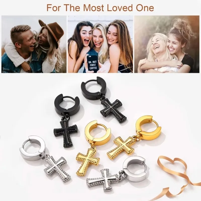 Fashion Stainless Steel Cross Pendant Earrings for Men Women Religious Amulet Ring Accessaries Hot Sale Birthday Party Gifts image 2