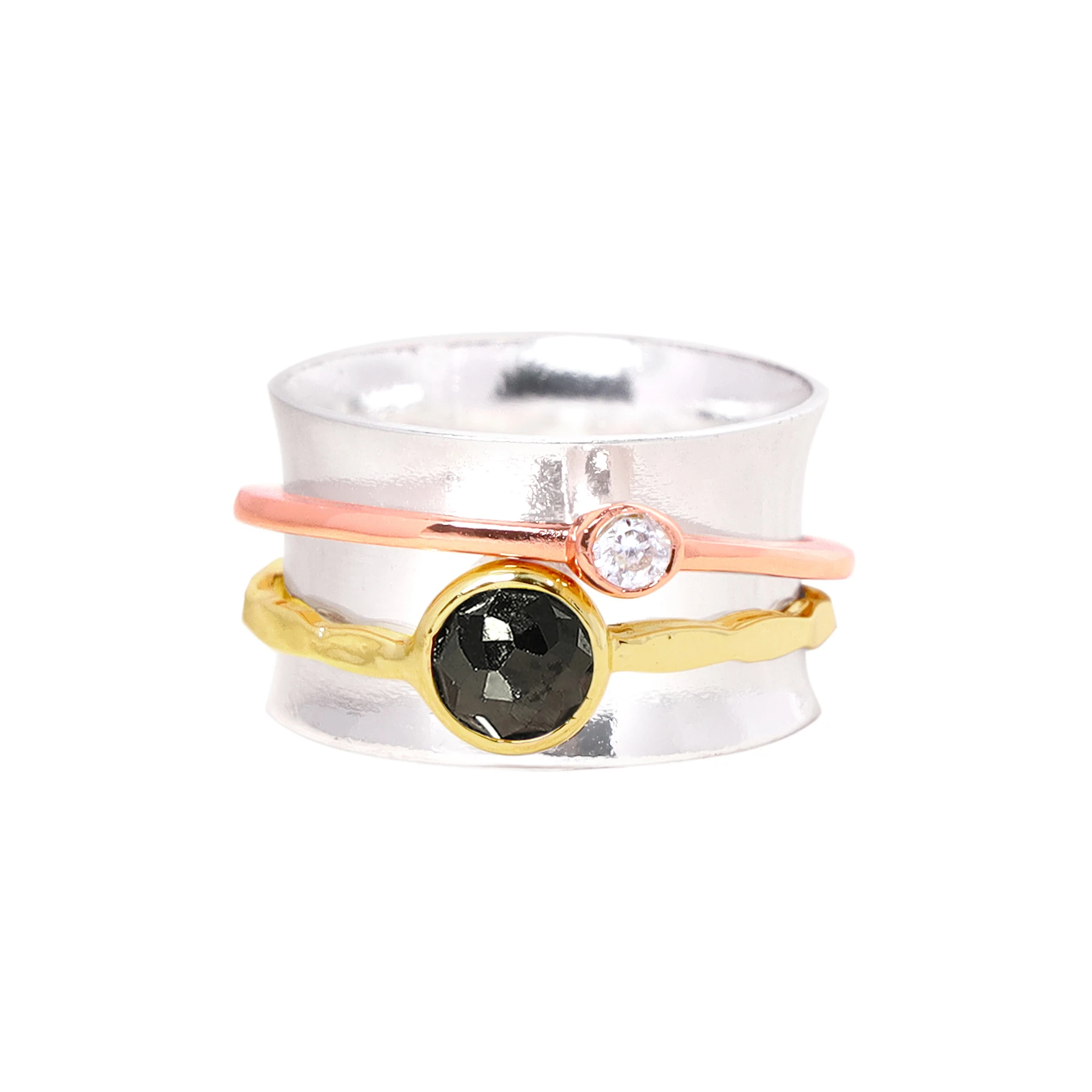 Handmade Hematite Tri-Color Spinner Ring Fashion Spinner Ring for Women