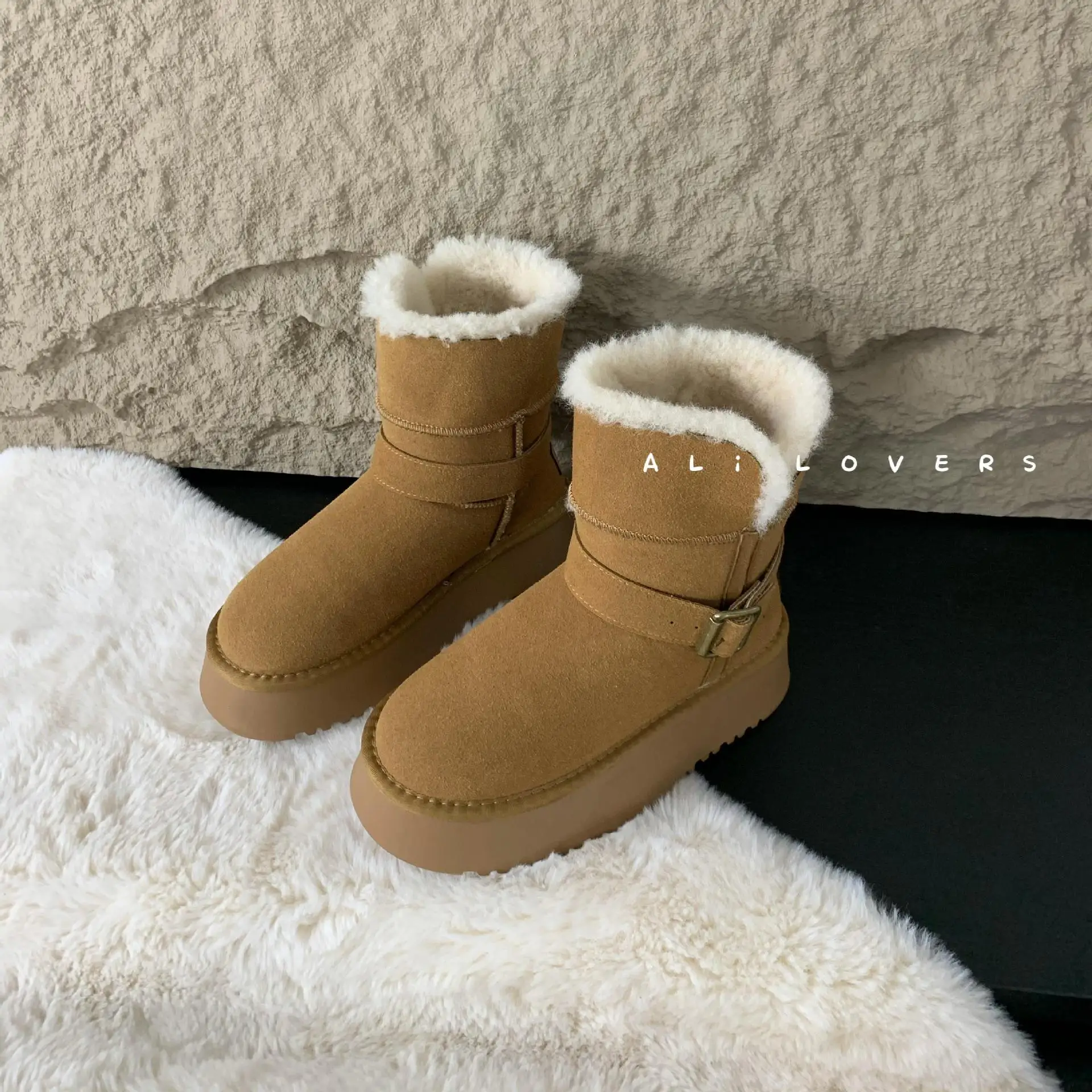 Botas Lolita para mujer, calzado de invierno, zapatos con punta redonda, Australia, tobillo elegante, cuero de goma, cuna informal para nieve baja, 2024