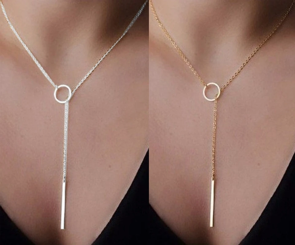 

Women Evening Silver Gold Chain Statement Charm Chocker Pendant Long Necklace Simple and Stylish Necklaces