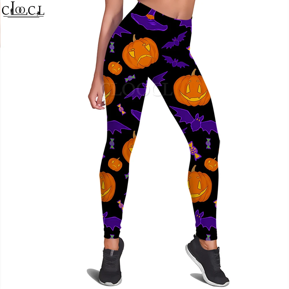 CLOOCL Women Leggings Gym Workout Jogging Pants Spider Ghost Pattern 3D Print Stretch Slim Pants Halloween Fashion Streetwear