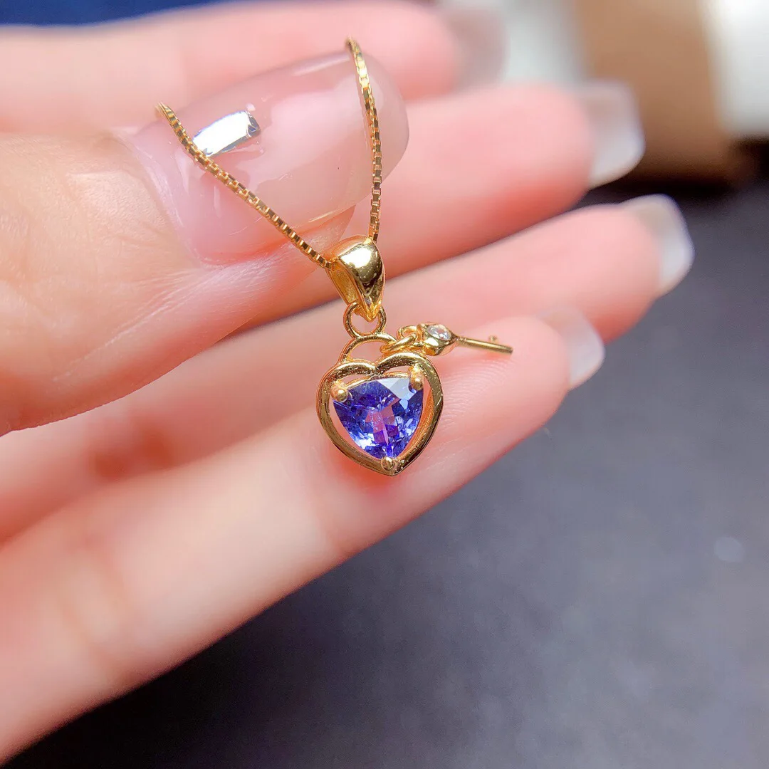 100% Natural Tanzanite Pendant 5.5mm Tanzanite Necklace Pendant Fashion 9256 Silver Lock and Key Pendant for Young Girl