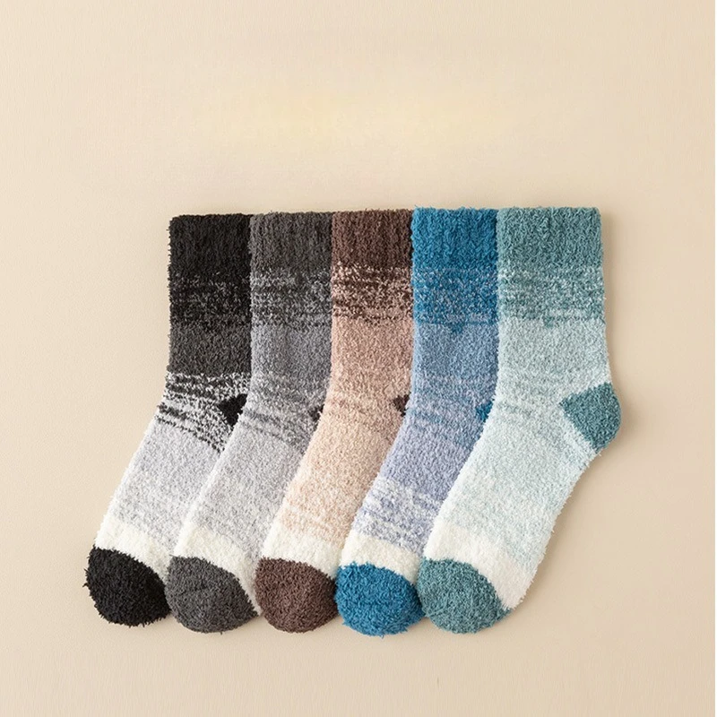 1/5 pairs Men's autumn winter new thick warm mid tube socks casual comfortable sleeping socks fashion versatile women's socks