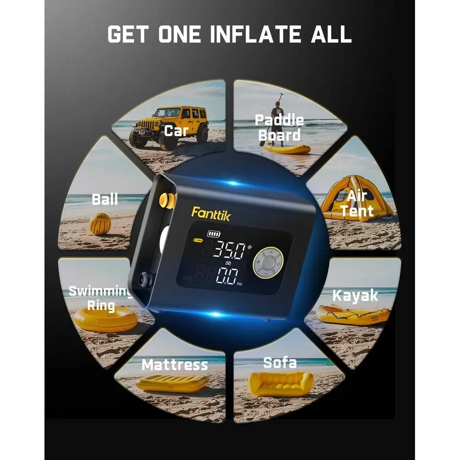 

X9 Cross 4X Портативный насос для накачивания шин, насос для гребной доски Max 75PSI с автоматическим отключением, воздушный насос для сдувания с подсветкой и Power Bank Fastl