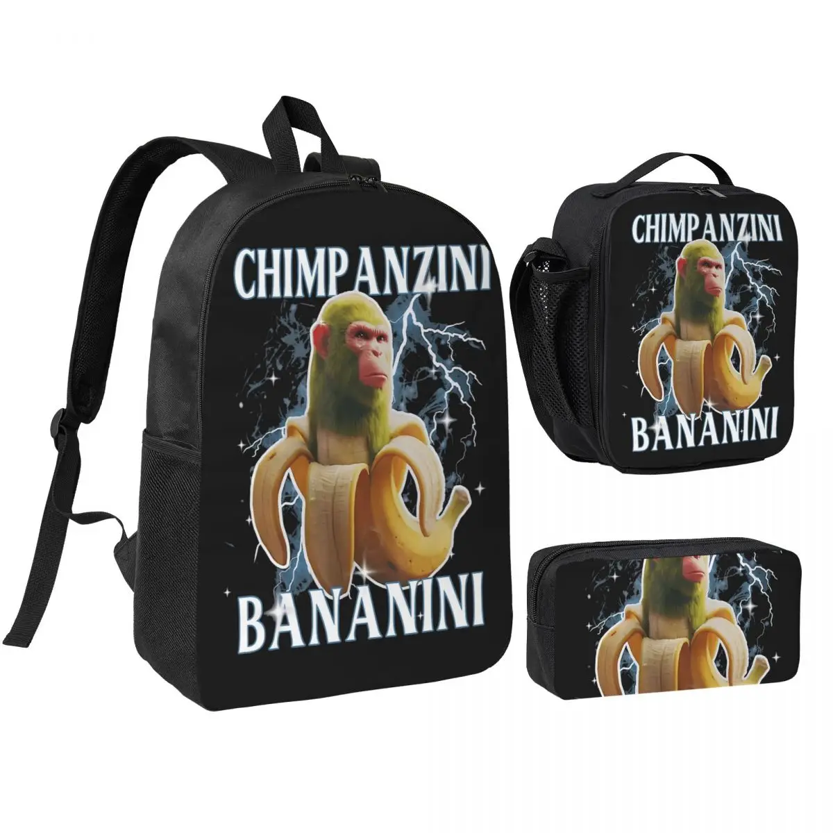 3pecs/set Italian Brainrot Chimpanzini Bananini Backpack Italian Brainrot High School Canvas Bags Lunch bag Pencil Case