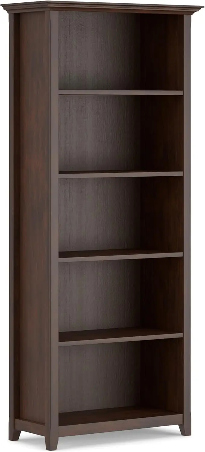 

Amherst 30-Inch Wide Solid Wood 5 Shelf Bookcase In Russet Brown, Transitional-Style Storage Unit For Living Room Or Home