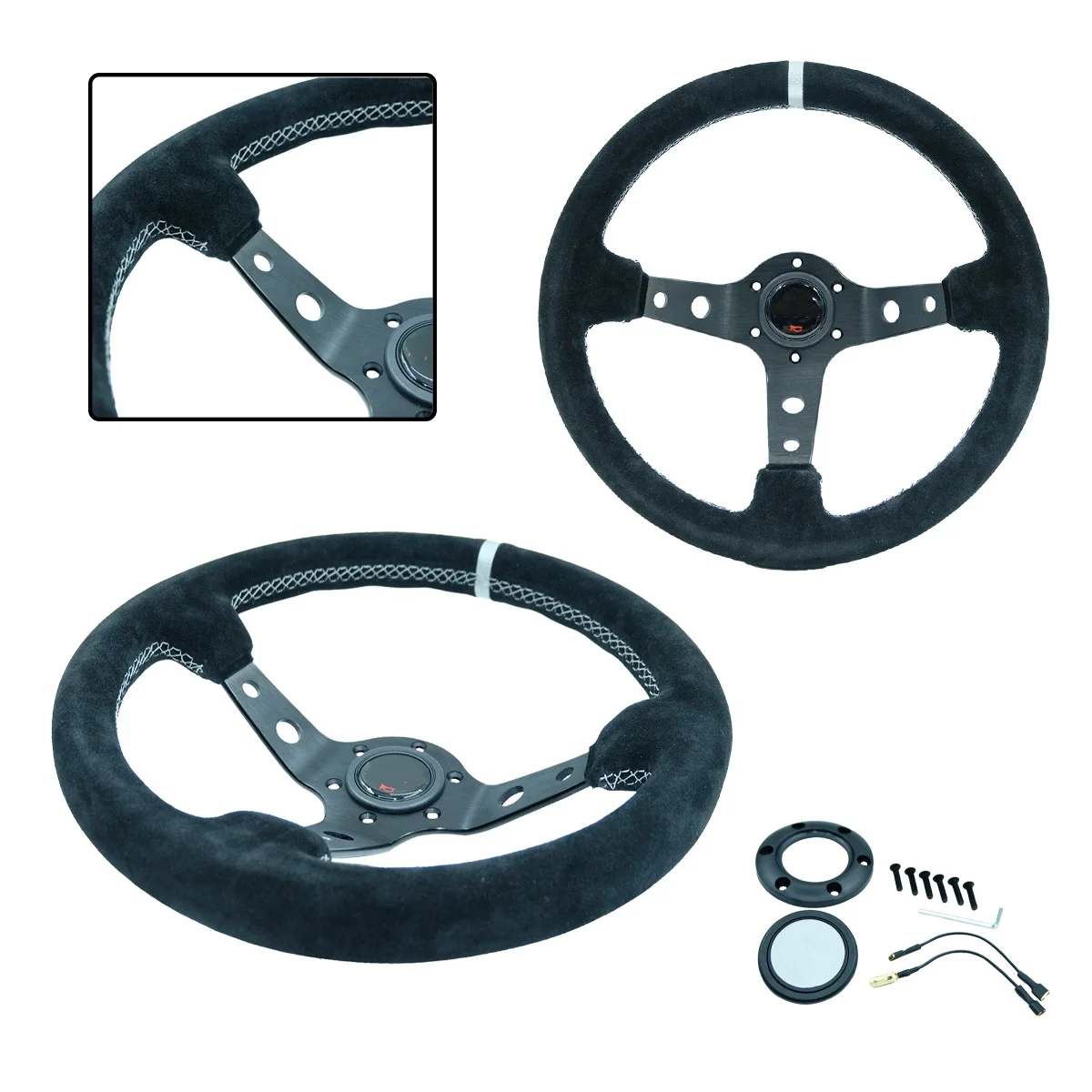 

14 Inch Modified Deep Concave Suede Steering Wheel Racing Steering Wheel Universal Quick Release Steering Wheel