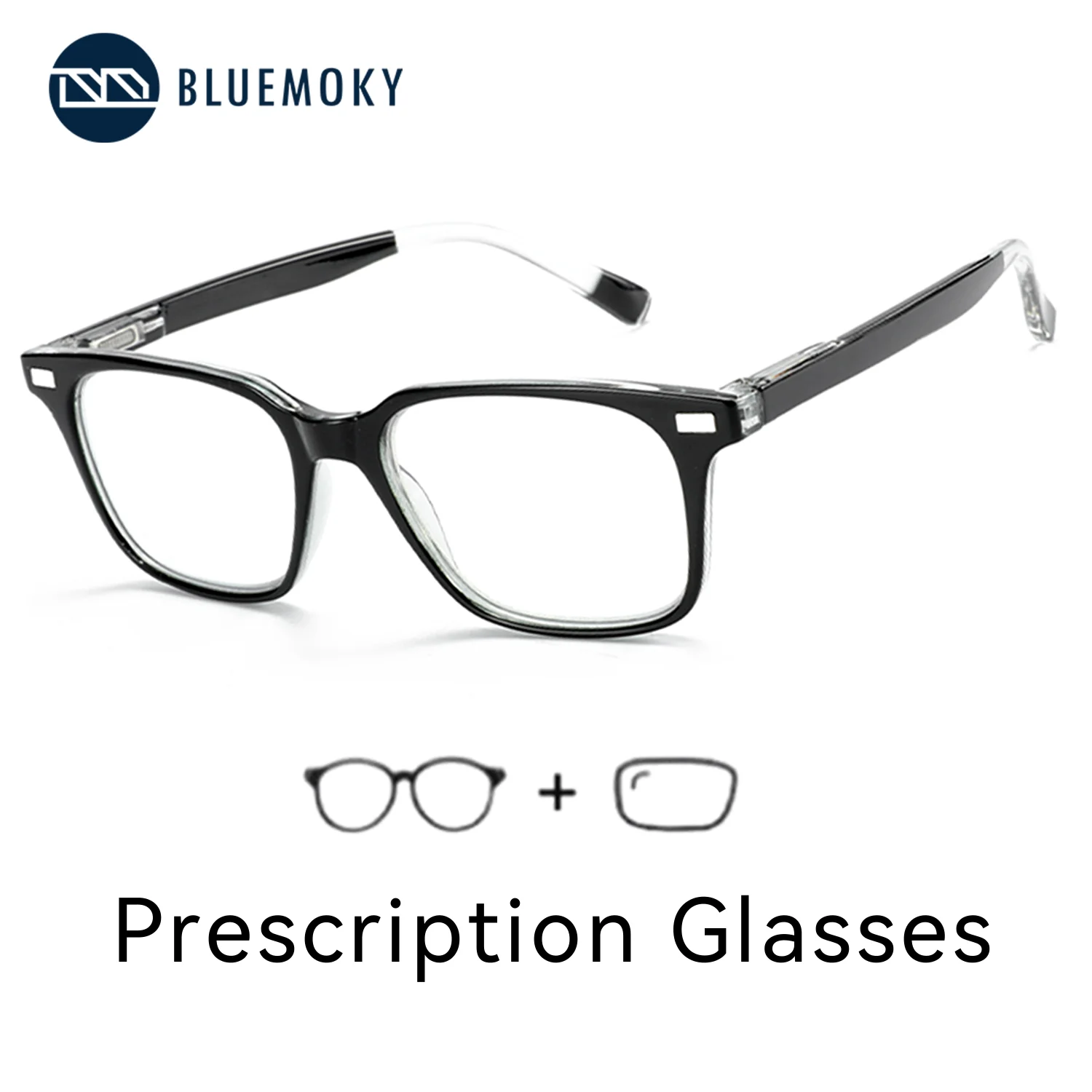 

BLUEMOKY Business Plastic Square Prescription Glasses for Men with Progressive Myopia Blue Lens Photochromic Optical Eyeglasses