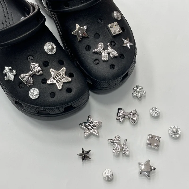 New Silver-Tone Star Shaped Faux Pearl & Rhinestone Star Set Fashion Footwear DIY Decoration For Women Party Favors Gifts