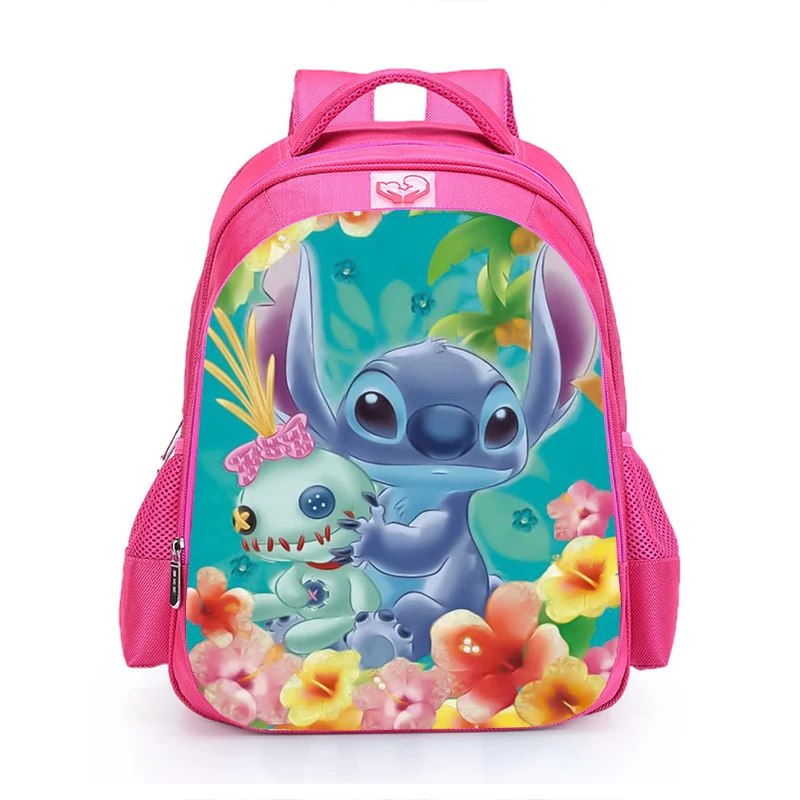 MINISO-Bolsa de escola rosa cartoon para estudantes, Lilo e Stitch, anime, kawaii, bolsa de escola primária para meninos e meninas