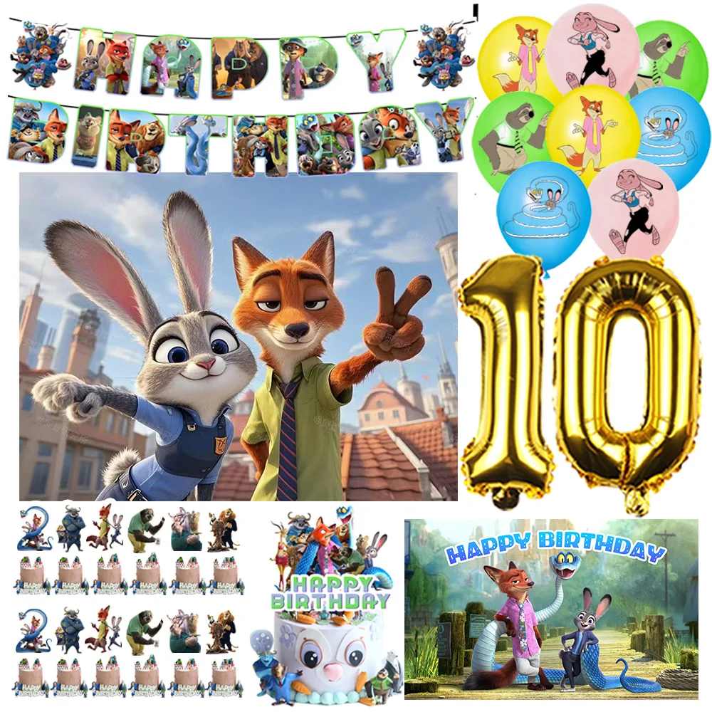 

Disney Movie Zootopia 2 Birthday Party Decorations Cake Topper Number Balloon Judy Nick Backdrop Baby Shower Prop Party Supplies